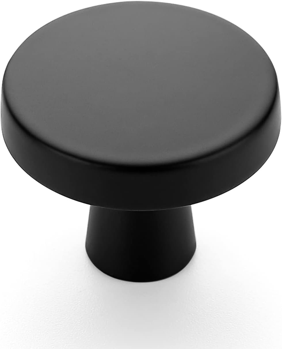 Ravinte Matte Black Drawer Pulls, 1-1/4 Inch Cabinet Knobs,25 Pack | Solid Zinc Alloy, Single Hole, Round Smooth Shape, Dresser Knobs,Simple Cabinet Hardware for Cupboard Drawer Pulls