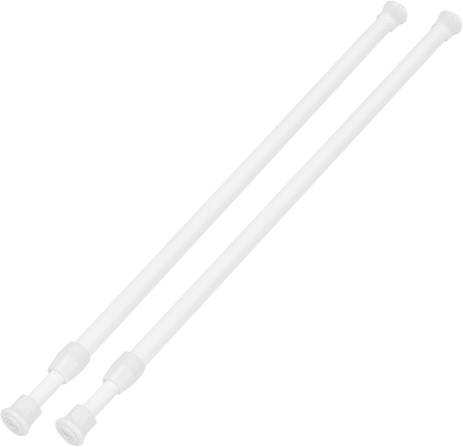 2 Pack Small Tension Curtain Rod, Short Adjustable Extendable | Spring Loaded Rods for Windows Cabinet Blinds Closet Bedroom Kitchen Bathroom Door No Drilling, 15.7-28 Inch, White