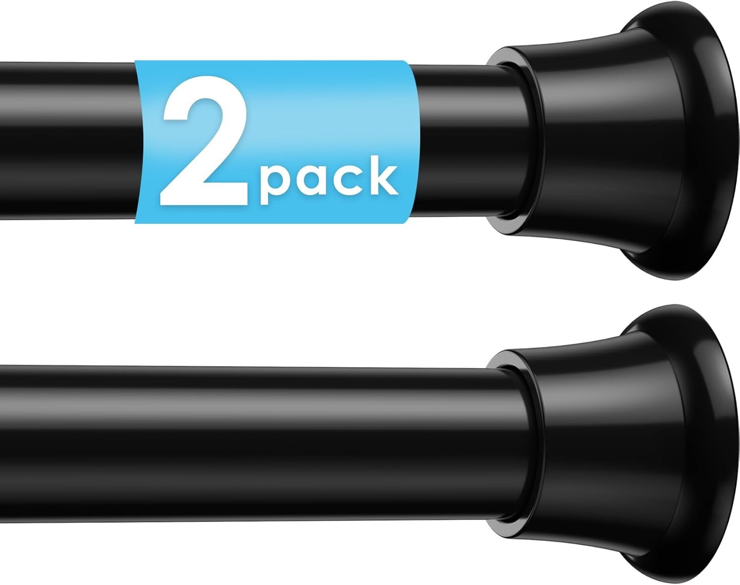 2Pcs Tension Curtain Rod 31 To 76 Inch Black Shower Curtain Rod No Drilling Adjustable Spring Loaded Curtain Rods 7/8″Diameter Shower Rods For Bathroom Windows Bedroom Closet Doorway Door