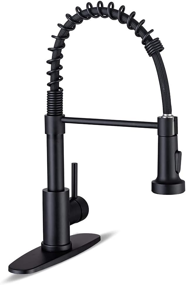 WEWE Pull-Down Kitchen Faucet, 2-Mode Sprayer, Matte Black, High Arc | 17-Inch Height, 360 Swivel, Deck Plate, SUS304, Fits 1- or 3-Hole Sinks, Ceramic Cartridge, Easy-Clean Nozzles