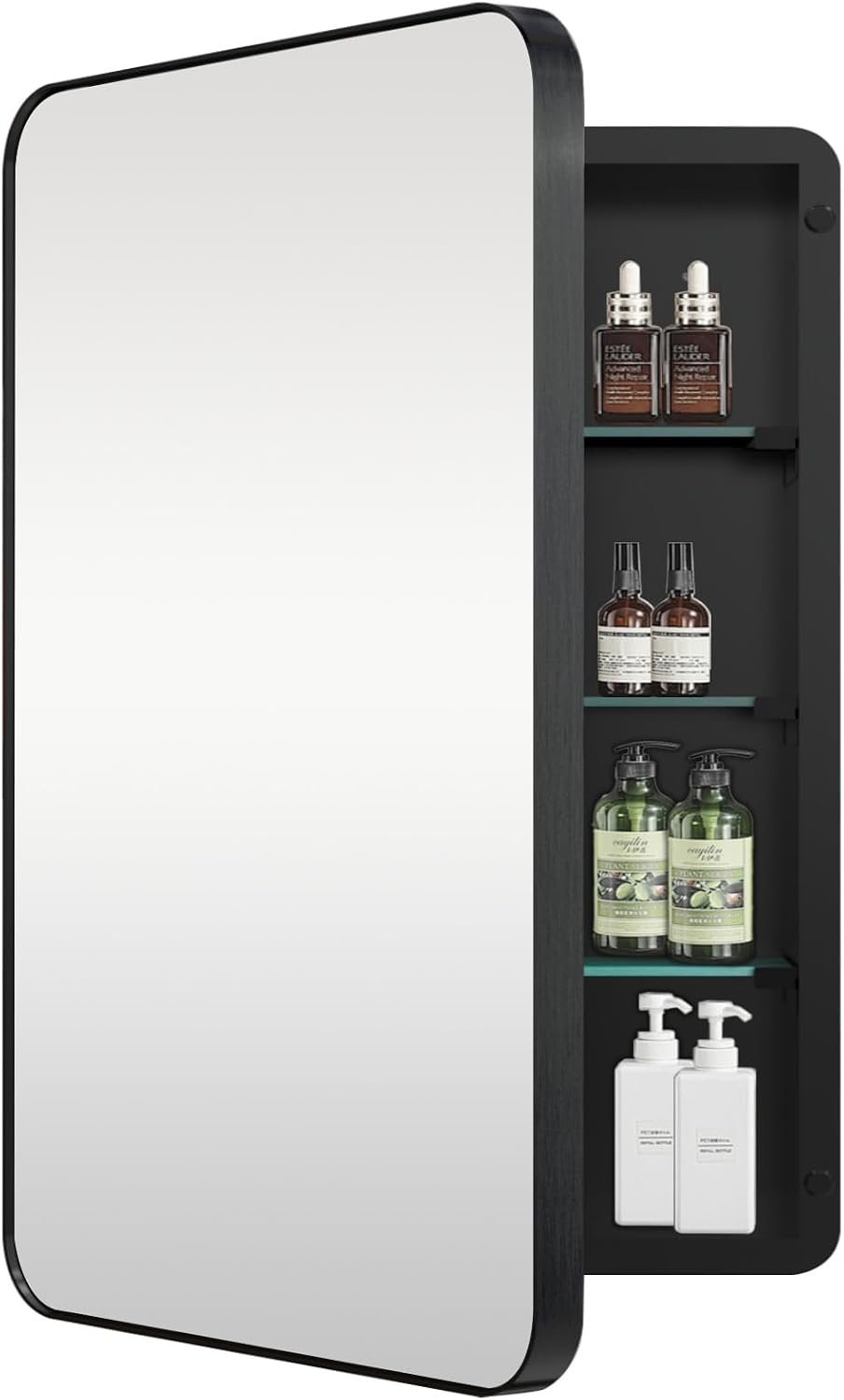 Medicine Cabinet with Mirror, 20×26 Inch Black Bathroom Mirrored Cabinet, Metal Framed Wall Cabinet with Mirror, Modern Surface Mount or Recessed Medicine Cabinet with Storage