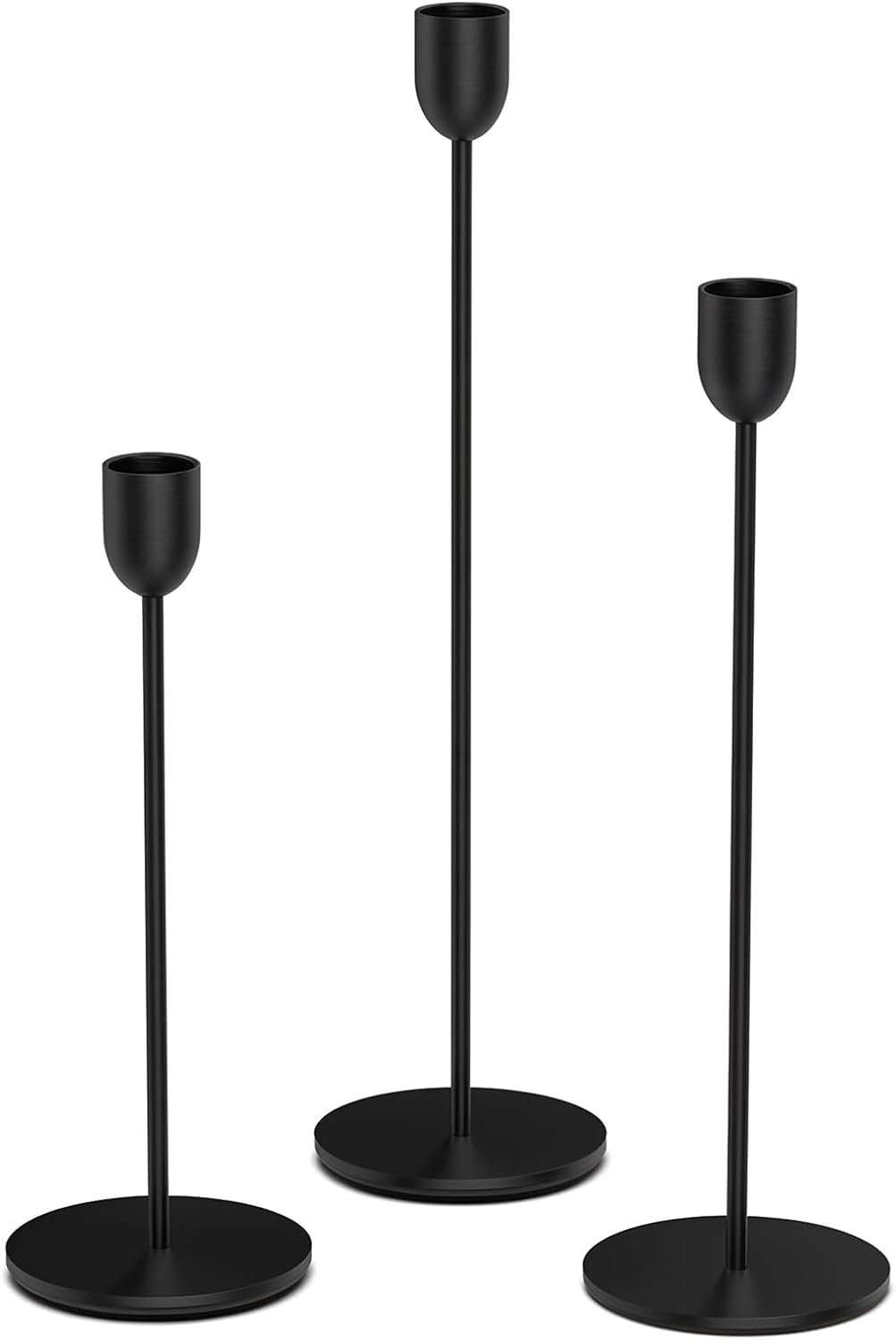 3PCS Black Tall Taper & Pillar Candle Candlestick Holder | Vintage Decor for Table, Wedding & Mantle, Fits Taper, Pillar & LED Candles, Ideal Centerpiece & Housewarming Gift