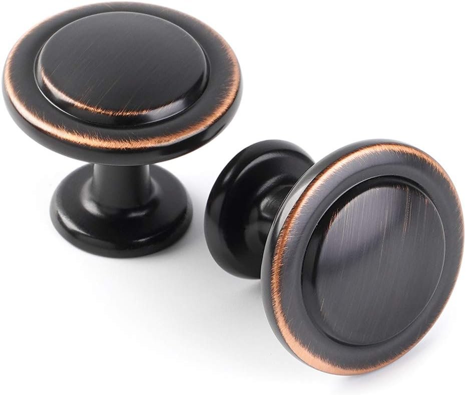 KOOFIZO 10 Pack Oil Rubbed Bronze Cabinet Knobs Pull Round Single Hole 1960 | Solid Hardware, Sturdy, Comfortable Grip, Brushed Bronze Kitchen Cabinet Drawer Knobs, for Dresser Cupboard Bedroom Bathroom