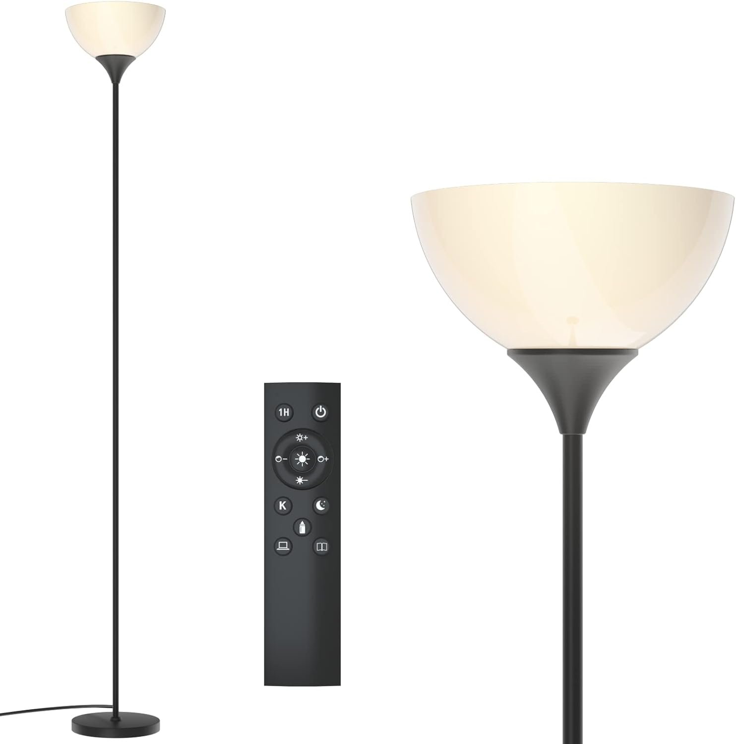PESRAE Floor Lamp, Remote Control with Stepless Color Temperatures and Brightness, Torchiere lamp for Bedroom, Living Room, Bulb Included (Matte Black)