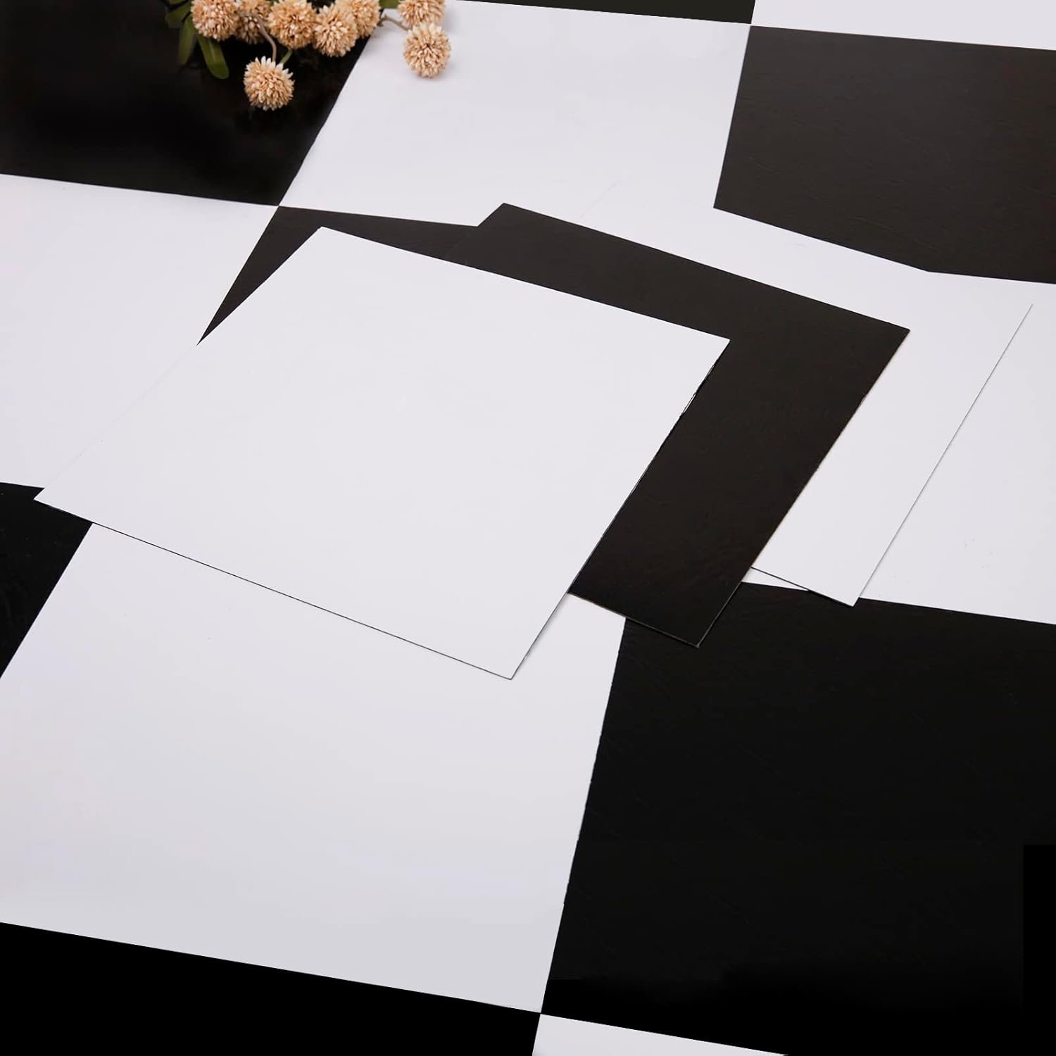 Vinyl Flooring Peel and Stick Floor Tile/Coverings 12in×12in | Easy to Install and Waterproof for Bathroom and Kitchen (10 PCS, Black and White)