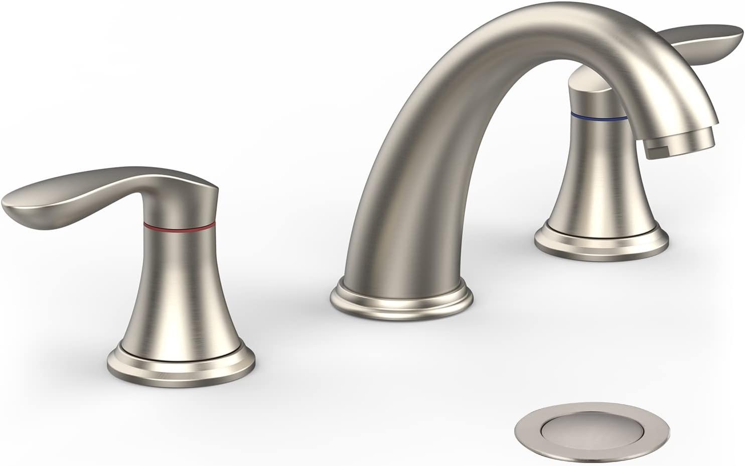 Bathroom Sink Faucet, Faucet for Bathroom Sink, Widespread Brushed Nickel Bathroom Faucet 3 Hole with Stainless Steel Pop Up Drain and cUPC Lead-Free Hose – (Brushed Nickel)