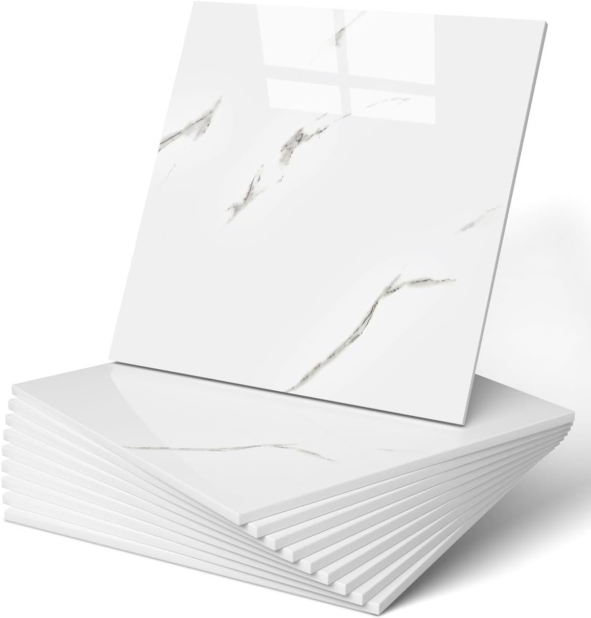 WADILE 10PC Peel and Stick Waterproof Wall Panels 11.8 x 11.8 White | Marble look, Self adhesive, PVC Panels, Lightweight Foam Wall Panels, Bathroom, Kitchen, Not Real Tile