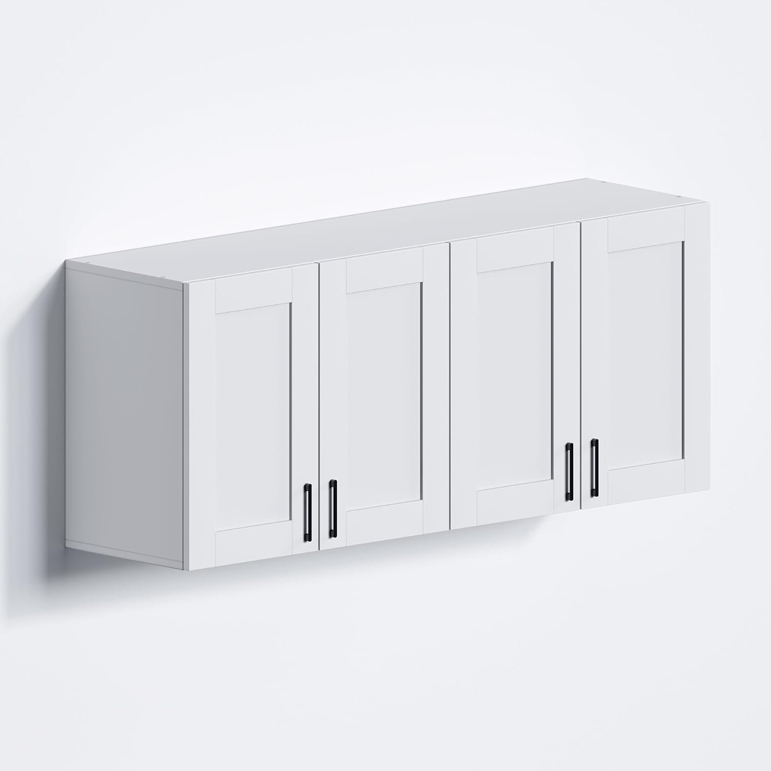 White Laundry Room Cabinets and Storage with 4 Doors and Utility Adjustable Shelf，Gabinetes Para Cocina Cupboard Kitchen Organizers and Storage Pantry Wall Mounted 12.4″D x 47.2″W x 19.7″H