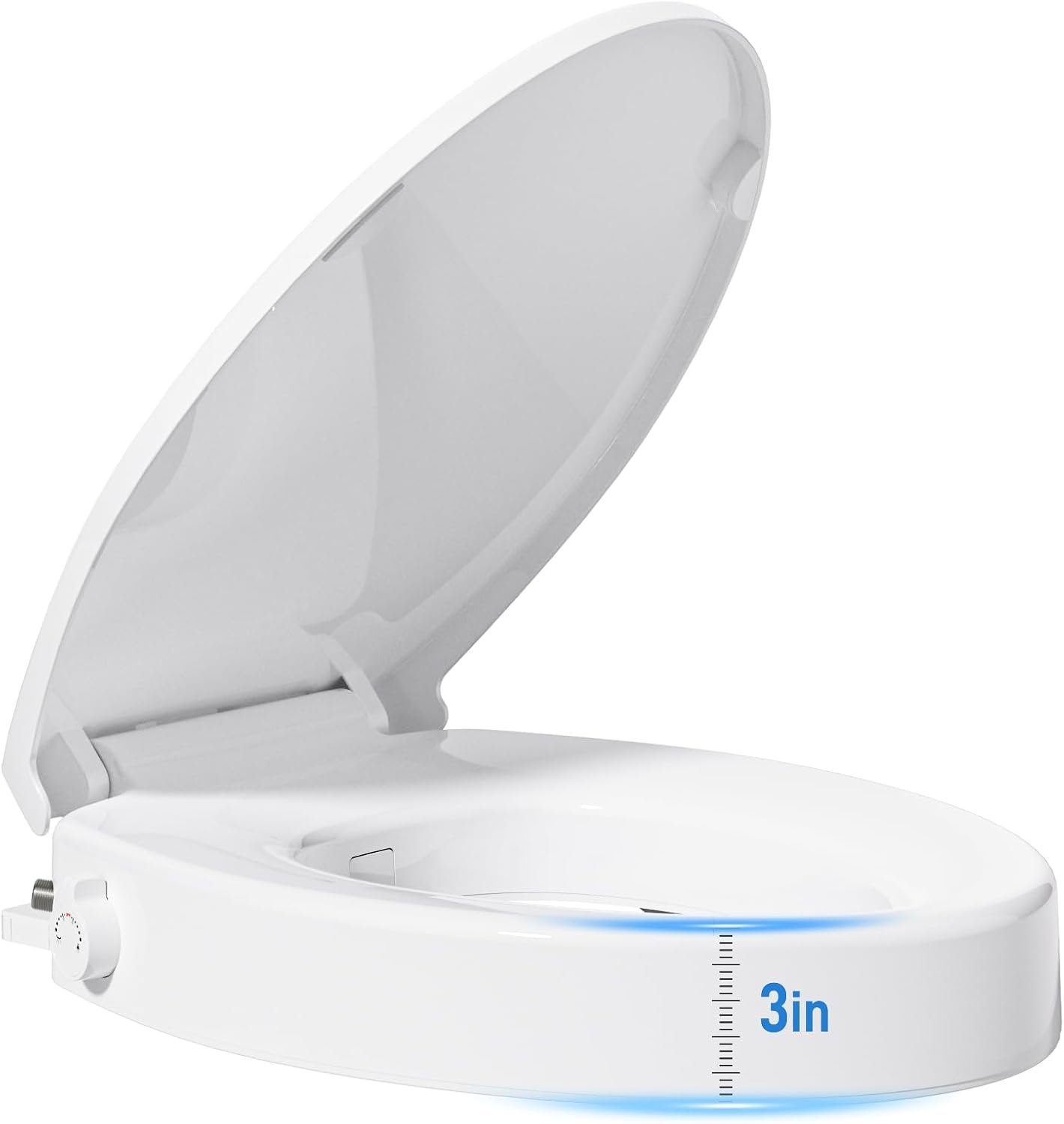 BIGCOW Raised Toilet Seat with Bidet for Seniors, Elongated | 3″ Raised Seat, Bidet Modes,Soft Close, Adjustable Water Pressure,Stainless Steel Inlet