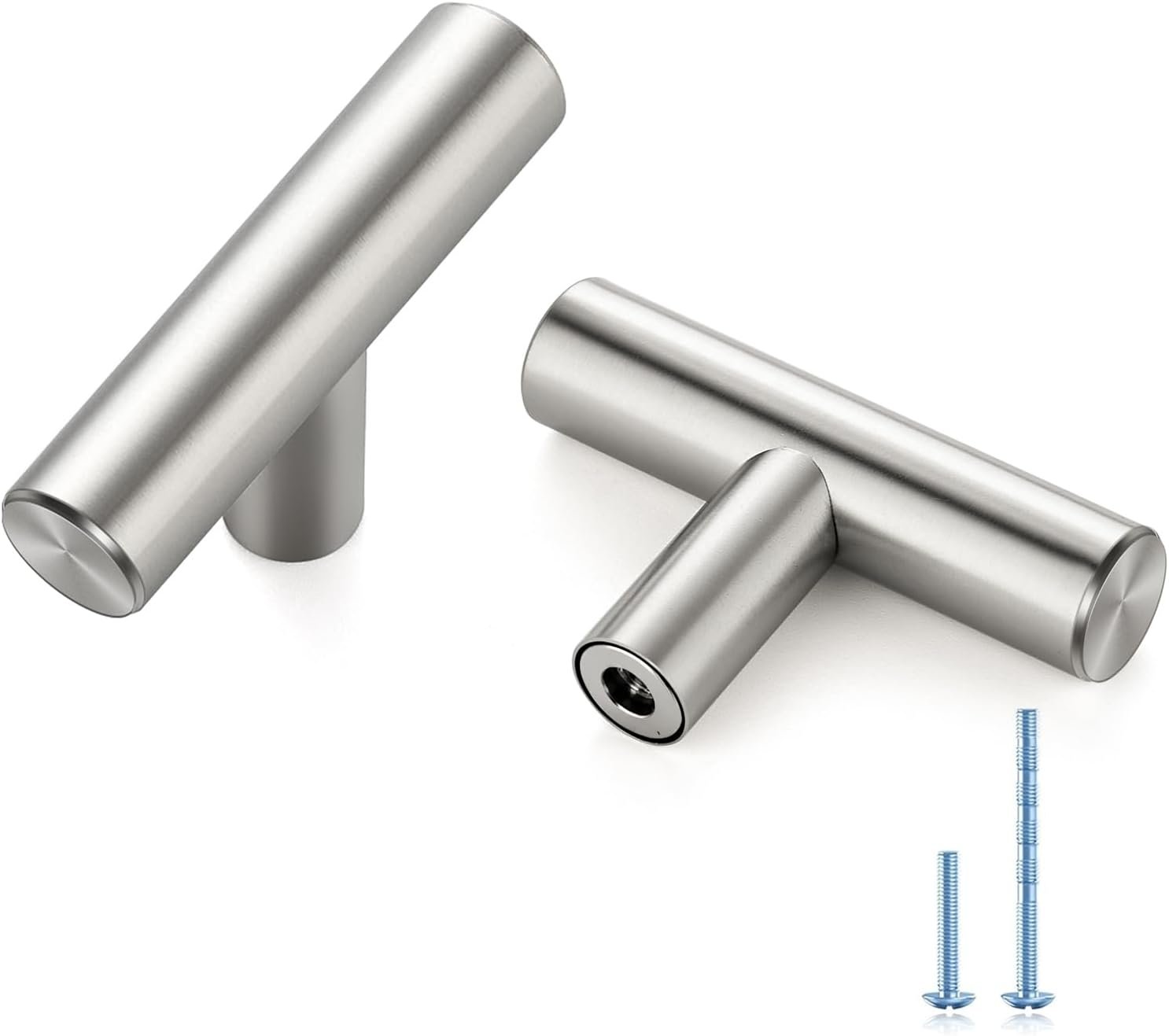30 Pack Brushed Nickel Cabinet Knobs, 2in Length T Bar Drawer Pulls | Single Hole Grip, Stainless Steel Build, Kitchen Cabinet Restyle, For Drawers, Dressers, Cupboards, Closet Doors