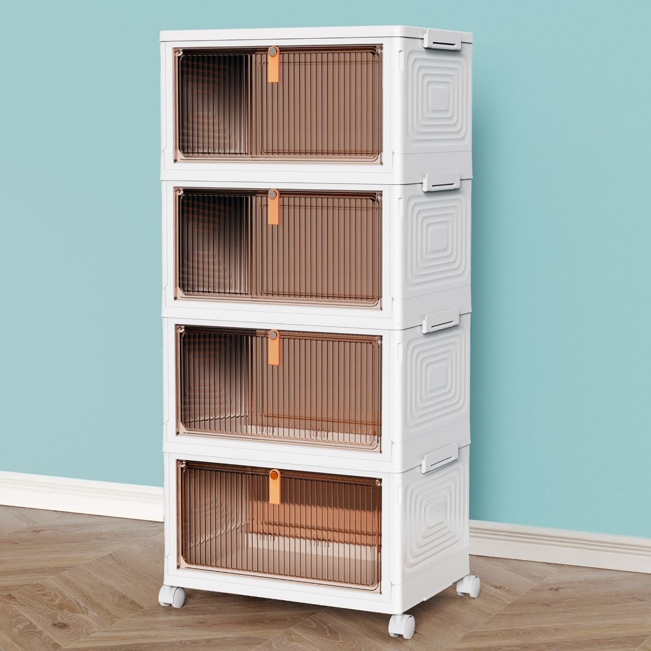 CTSNSLH 4 Tier Plastic Storage Bins with Lid 23QT – Stackable Storage Bins | Organizers and Storage with Wheels, Plastic Storage Cabinet Organization and Storage for Living Room,Office,Dorm