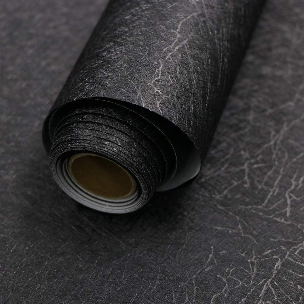 Black Silk Wallpaper Peel and Stick Self Adhesive Removable Contact Paper | 15.7″ x 118″ Renter Friendly Embossed Textured Vinyl Wrap Paper Modern Waterproof Bathroom Cabinet Drawer Liner Wall Covering