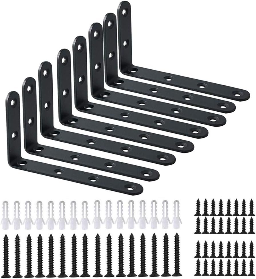 Corner Brace 8 Pcs Shelf Bracket Heavy Duty Black Steel L Corner Brace, Decorative Joint Angle Bracket for Shelf 5 InchX3 Inch Shelves Wall Hanging Bracket with Screws (125X75mm(5 InchX3 Inch)(4PCS)