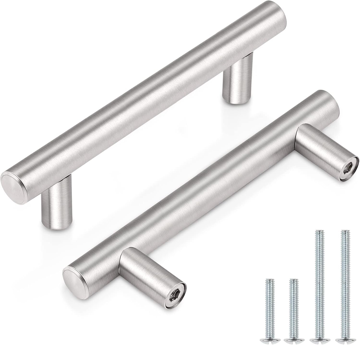 Probrico (30 Pack 3 Inch Hole Centers Kitchen Cabinet Handles Euro T Bar Cabinet Pulls Stainless Steel Kitchen Drawer Handles Brushed Nickel Furniture Dresser Cabinet Hardware, 5 Inch Total Length