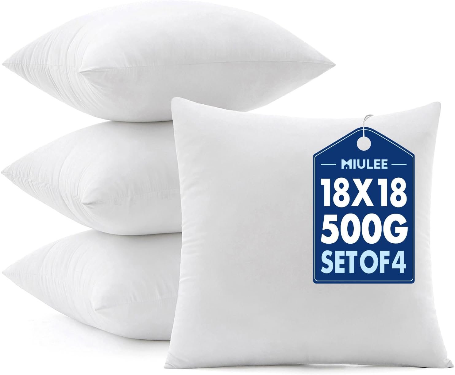 MIULEE 18×18 Pillow Inserts 4 Pack, 100% Virgin Fiber Filling Throw Pillows | Decorative Pillows for Sofa Bed Couch, Firm and Full Pillows, Excellent Support, Soft Brushed Fabric
