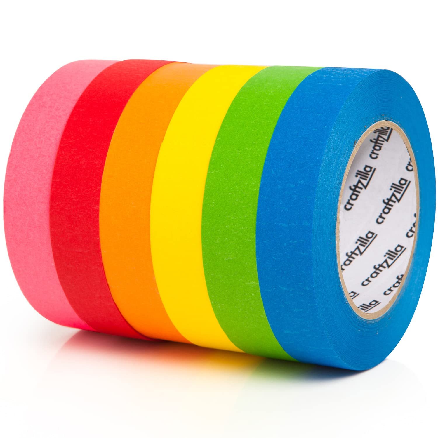 Craftzilla Colored Masking Tape 6 Rolls, 1 Inch x 55 Yads 330 Yds Total | 6 Rainbow Masking Tape for Crafts & Labeling, Natural Rubber Adhesive, Colored Painters Tape, Ideal for DIY & School