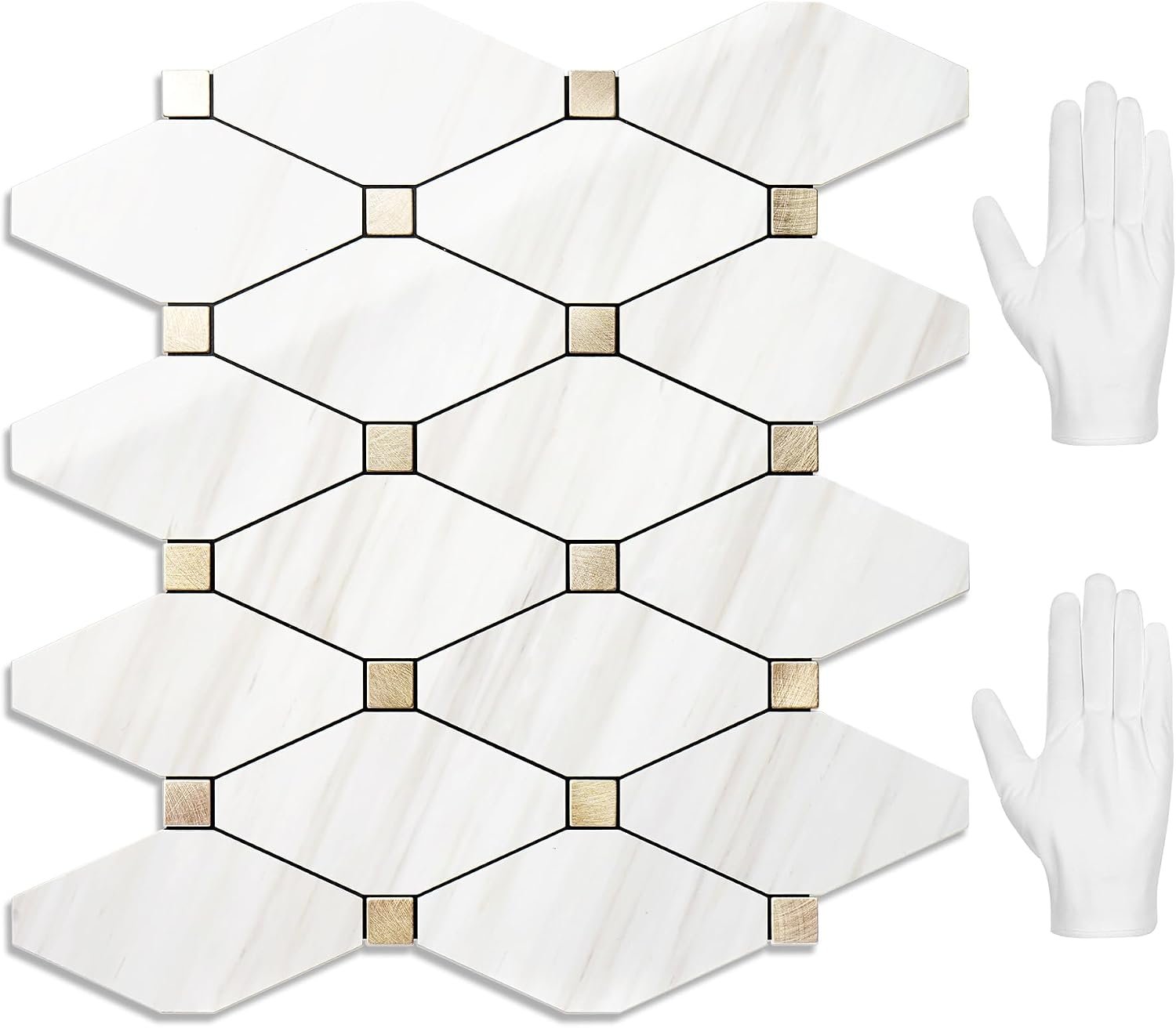 STICKGOO 10 Sheets Peel and Stick Backsplash, Polished Dolomite PVC Mixed Metal Gold Kitchen Backsplash, Stick on Backsplash Wall Tiles for Kitchen, Bathroom, RV
