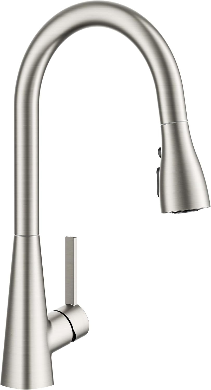 FORIOUS Kitchen Faucet with Pull Down Sprayer, Classic Stainless Steel | Lead-Free, 4 Spray Modes, Brushed Nickel, High Arc Single Handle, 1/3 Hole Deck Mount for RV Bar Farmhouse Laundry Camper