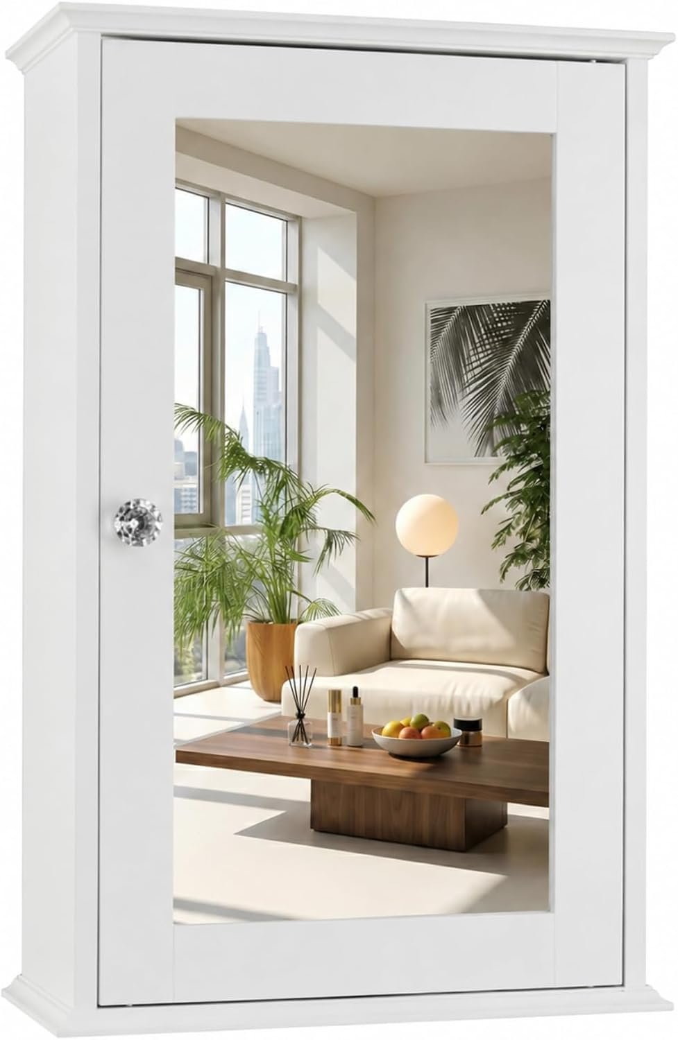 Bonnlo White Mirrored Medicine Cabinet – Wall Mounted Bathroom Storage Organizer with Single Door, 2 Adjustable Shelves & Magnetic Lock, Small Vanity Cabinet for Over the Toilet/Sink