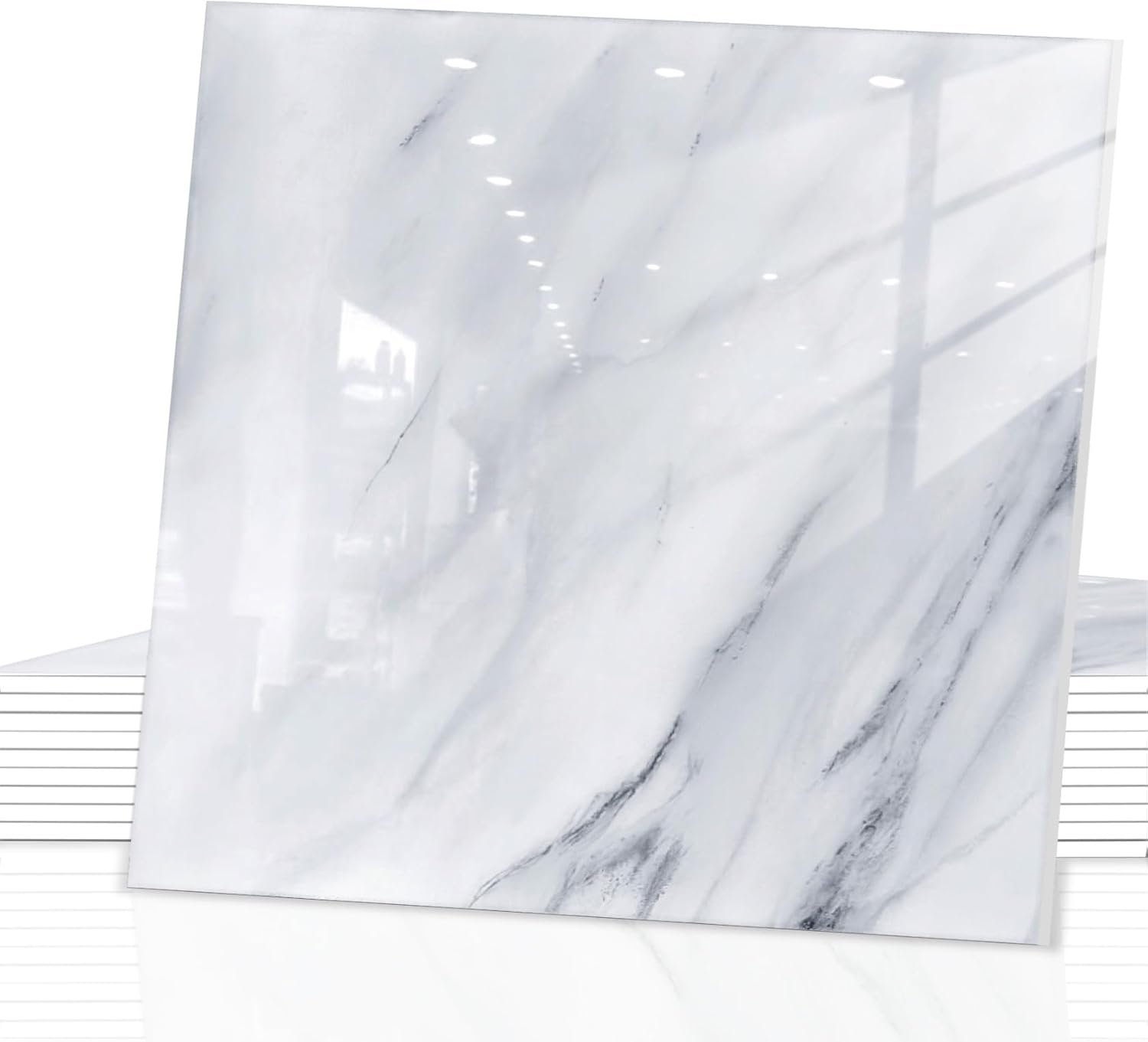 Peel and Stick Backsplash Tiles, 10pcs 12″x12″ White Marble Wall Tiles | PVC Self Adhesive Wall Panels, Stick on Backsplash for Kitchen, Shower, Bathroom, Living Room