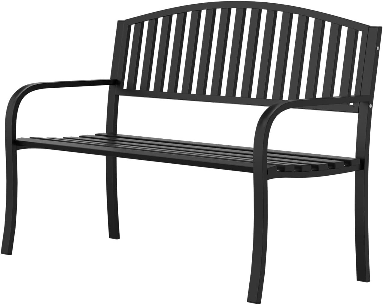 Garden Bench, 50″ Outdoor Bench, 660LBS Wrought Iron Porch Bench, Patio Bench with Armrests for Garden Lawn or Yard, Black
