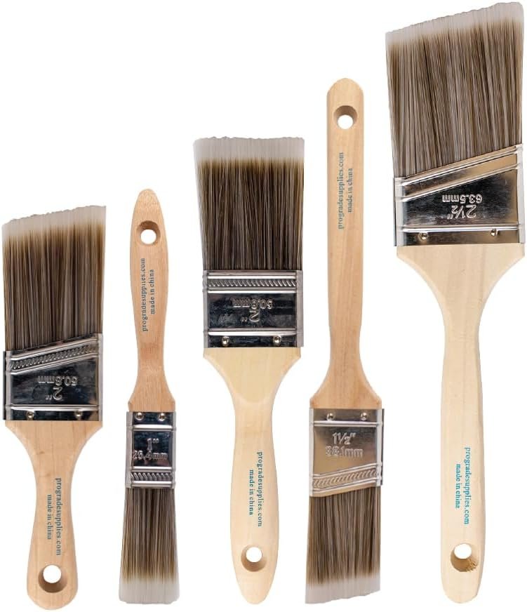 Pro Grade Paint Brushes, Paint Brush Set for Walls, Trim & Stain, 5-Piece | Interior & exterior | Cabinets, doors, furniture, decks | For latex & oil-based | Synthetic bristles, Softwood handles