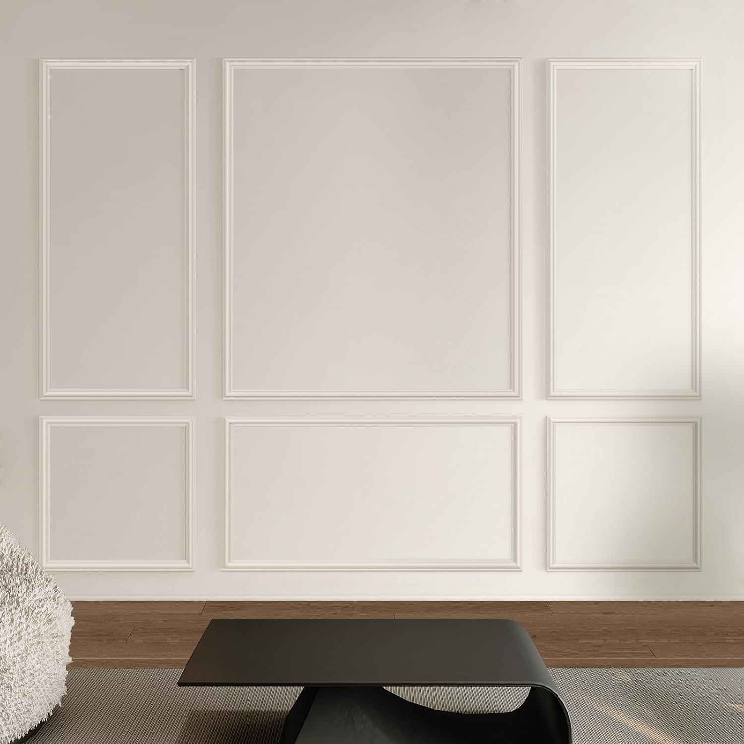 Pre-Cut Peel and Stick Wall Molding Kit Wainscoting Trim- Self Adhesive Premade Accent Panel Chair Rail for Interior Moulding Home Decor Accent Wall Set of 6 pcs – 3 Top 3 Bottom, Ready to Assemble