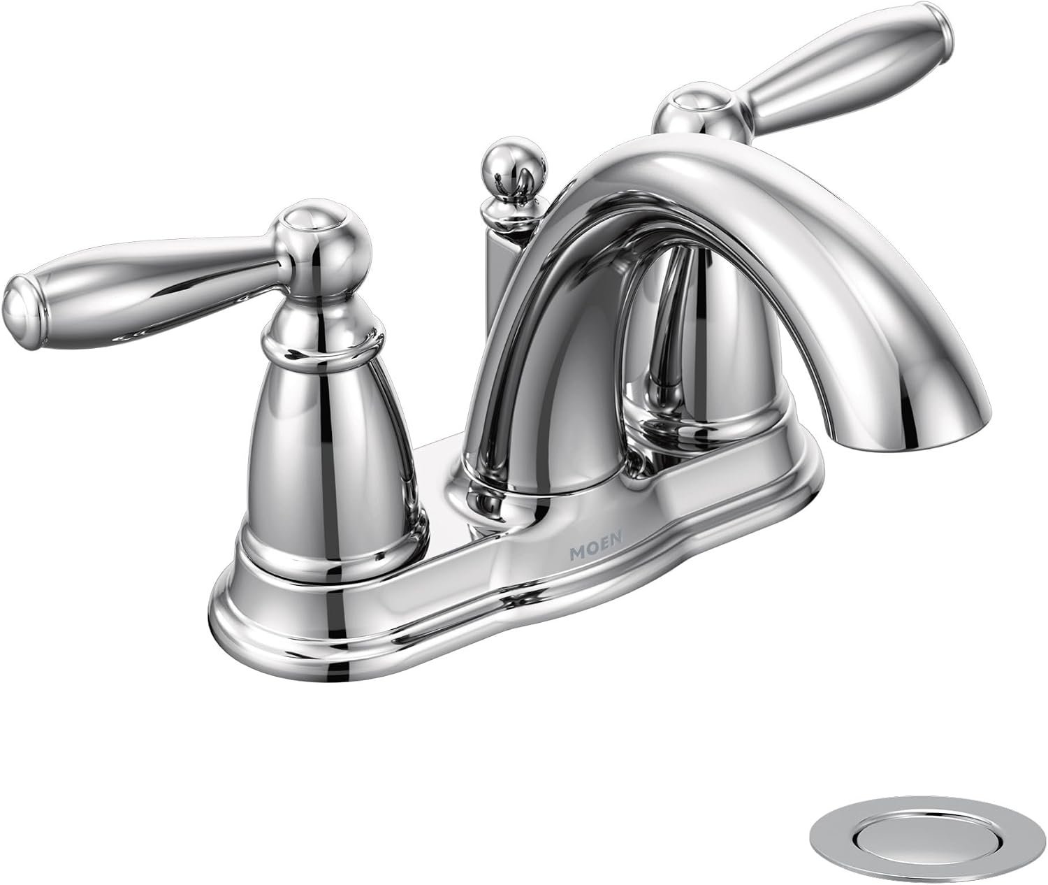 Moen Brantford Chrome Two-Handle Low-Arc Traditional Centerset Bathroom Faucet with Drain Assembly, 6610