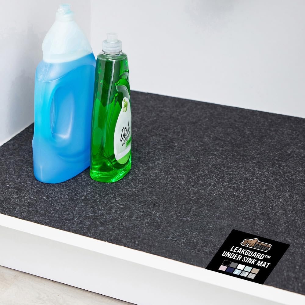 GORILLA GRIP LeakGuard Non-Adhesive Under Sink Mat for Kitchen Cabinet, Waterproof Quick Dry Shelf Liner, Durable Absorbent Felt Mats for Bathroom Sinks, Cabinets, Dresser, Easy to Trim 24×30 Charcoal