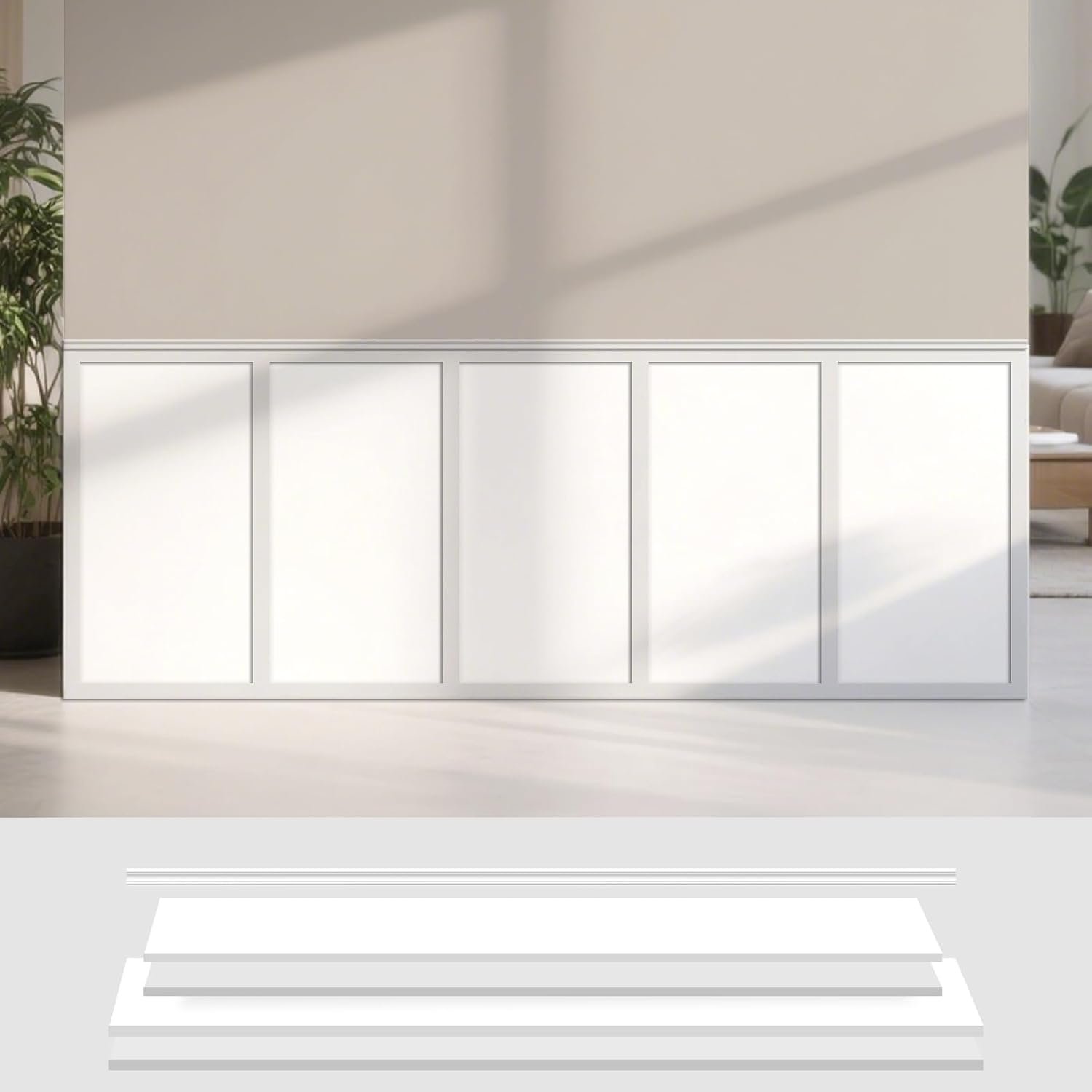Art3dwallpanels Board and Batten Wall Panel Kit White Primed Wainscoting | Premade Paintable Molding Trim, 120 x 43.5 Inch, With Edge Strip, for Kitchen Bedroom Living Room