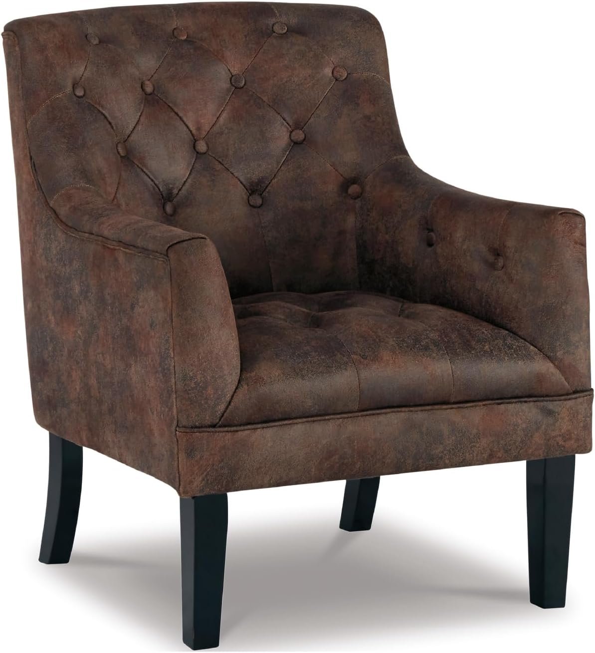 Signature Design by Ashley Drakelle Traditional Accent Chair with Diamond Button Tufting, Attached Cushions, Fabric Upholstery, 20.5″ Seat Height, Dark Brown