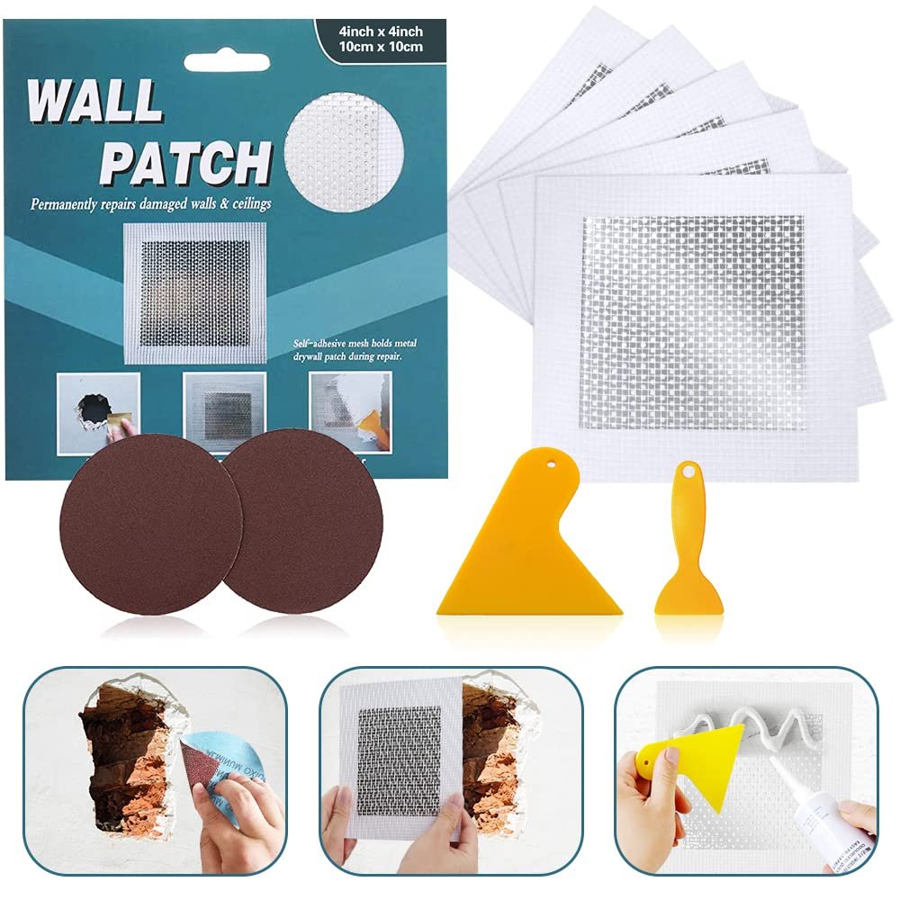 4” by 4” Drywall Patch Kit, 5 Pcs Sheetrock Patch Repair Kit | Self Adhesive Wall Mesh Repair, Large Hole Patch for Drywall, Aluminum Metal Sheetrock Ceiling Drywall Patch