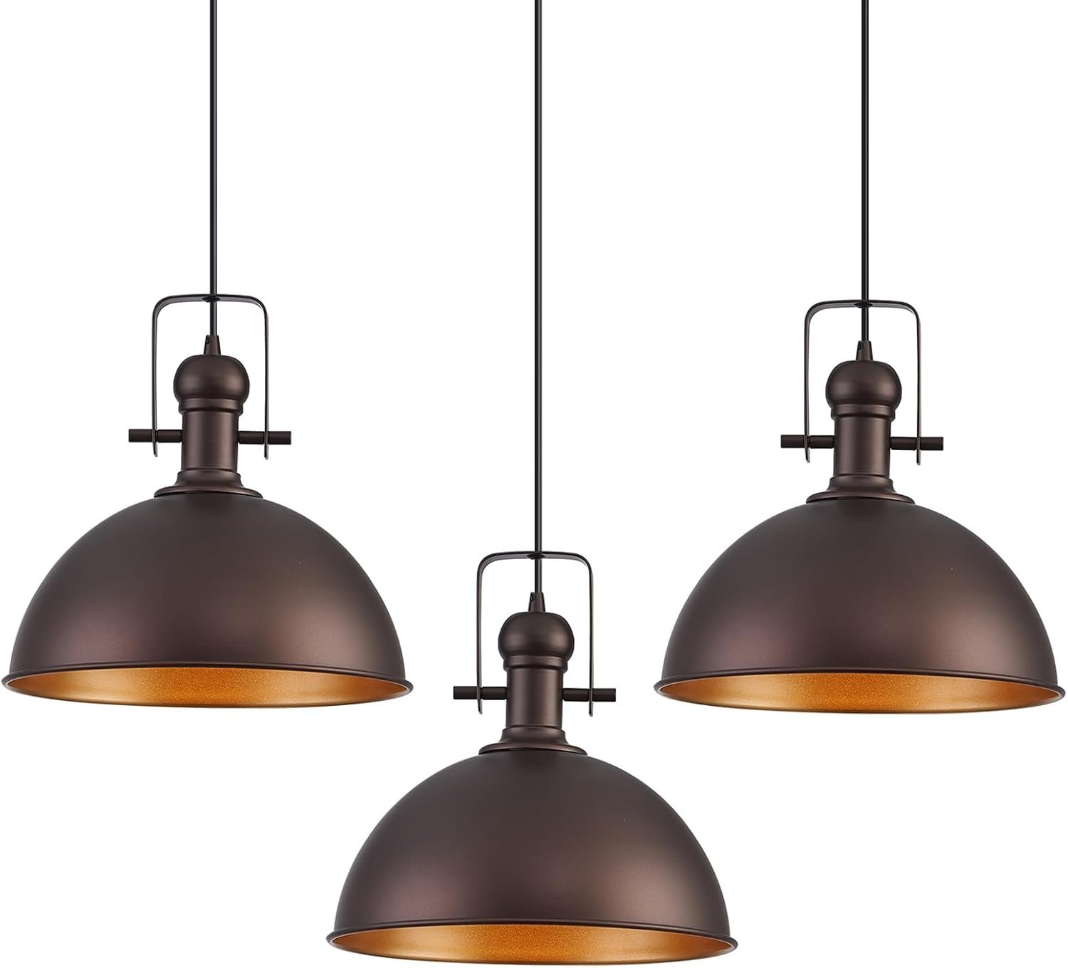 12 Inch ORB Farmhouse Pendant Lights for Kitchen Island 3 Pack | ETL Certificate, Easy to Install,Adjustable Height Cord,Vintage Industrial Dome Hanging Light Fixtures