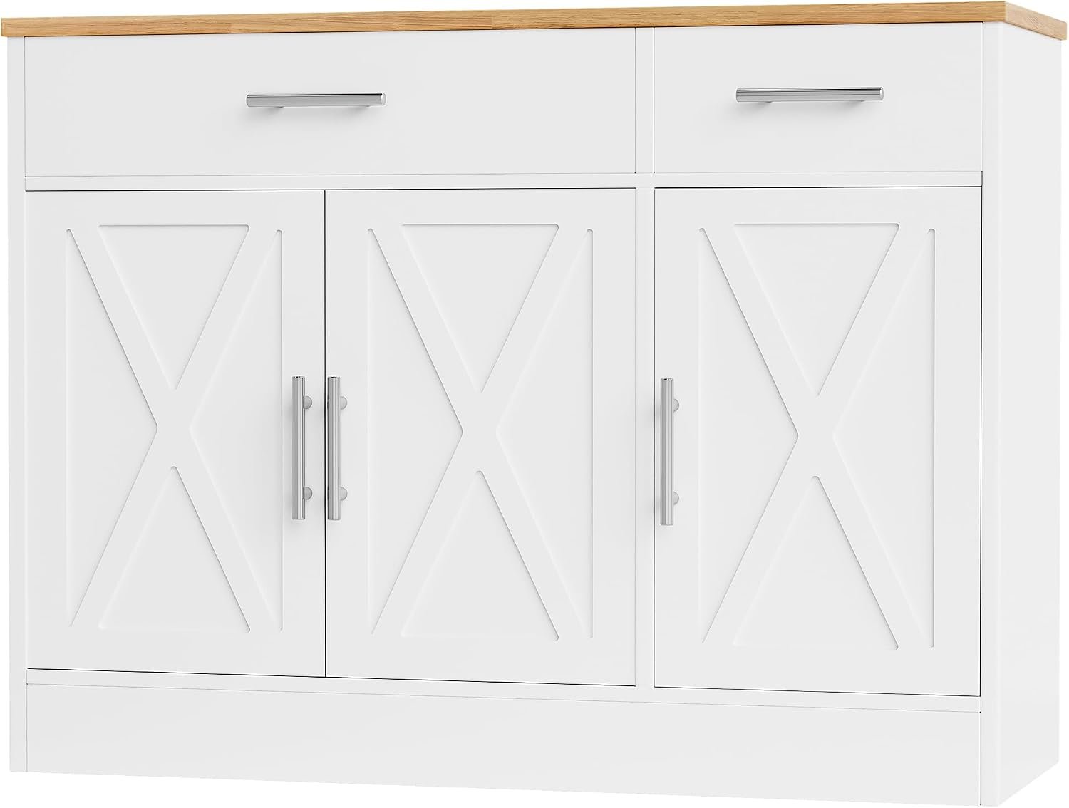Shintenchi Modern Farmhouse Sideboard Buffet Cabinet with Storage with 3 Doors,42″ Barn Doors Buffet Cabinet with Storage, Wood Coffee Bar Cabinets with Adjustable Shelf for Kitchen Living Room,White