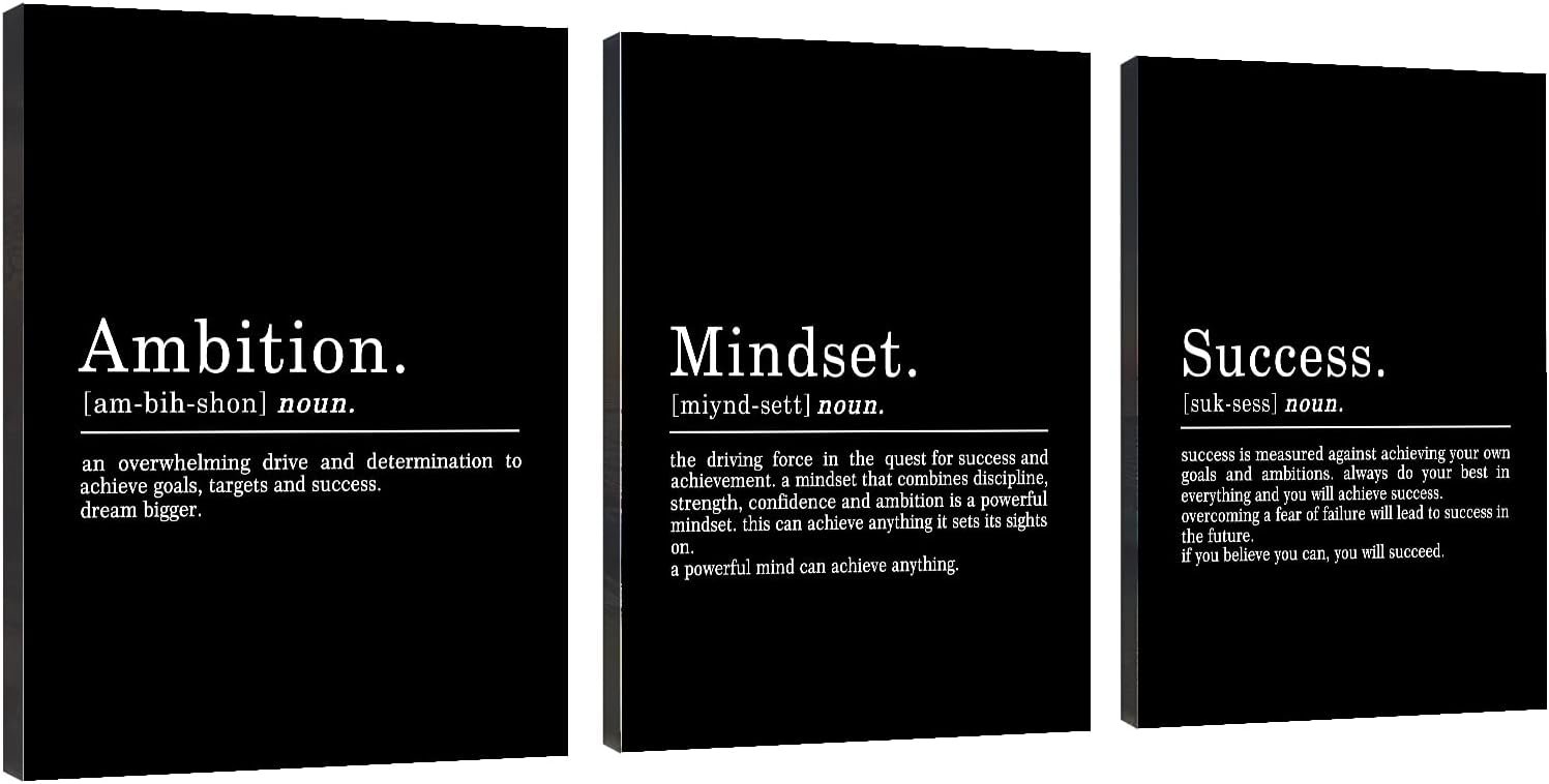 Inspirational Canvas Painting Wall Art -EPHANY ART,Mindset Quotes Prints, Success Framed Entrepreneur Poster Positive Quotes Wall Poster for Home Office Workplace (M-3pcs,12x16inchx3pcs)