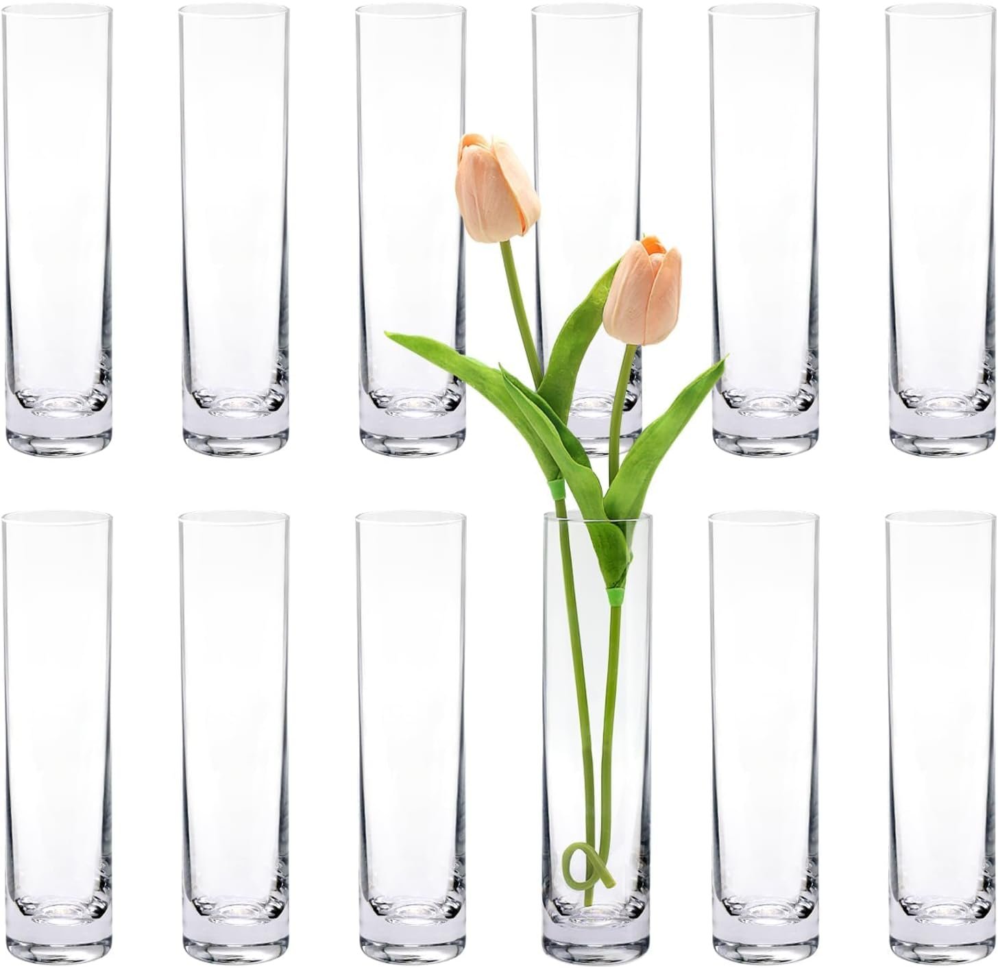 Glass Cylinder Bud Vases for Centerpieces, Set of 12 Clear Small vases,Handmade Slim Flower Vases Wedding Table Decor for Single Rose vases Bulk, Home Aesthetic Desk Decor, Party Decorations,7.5″