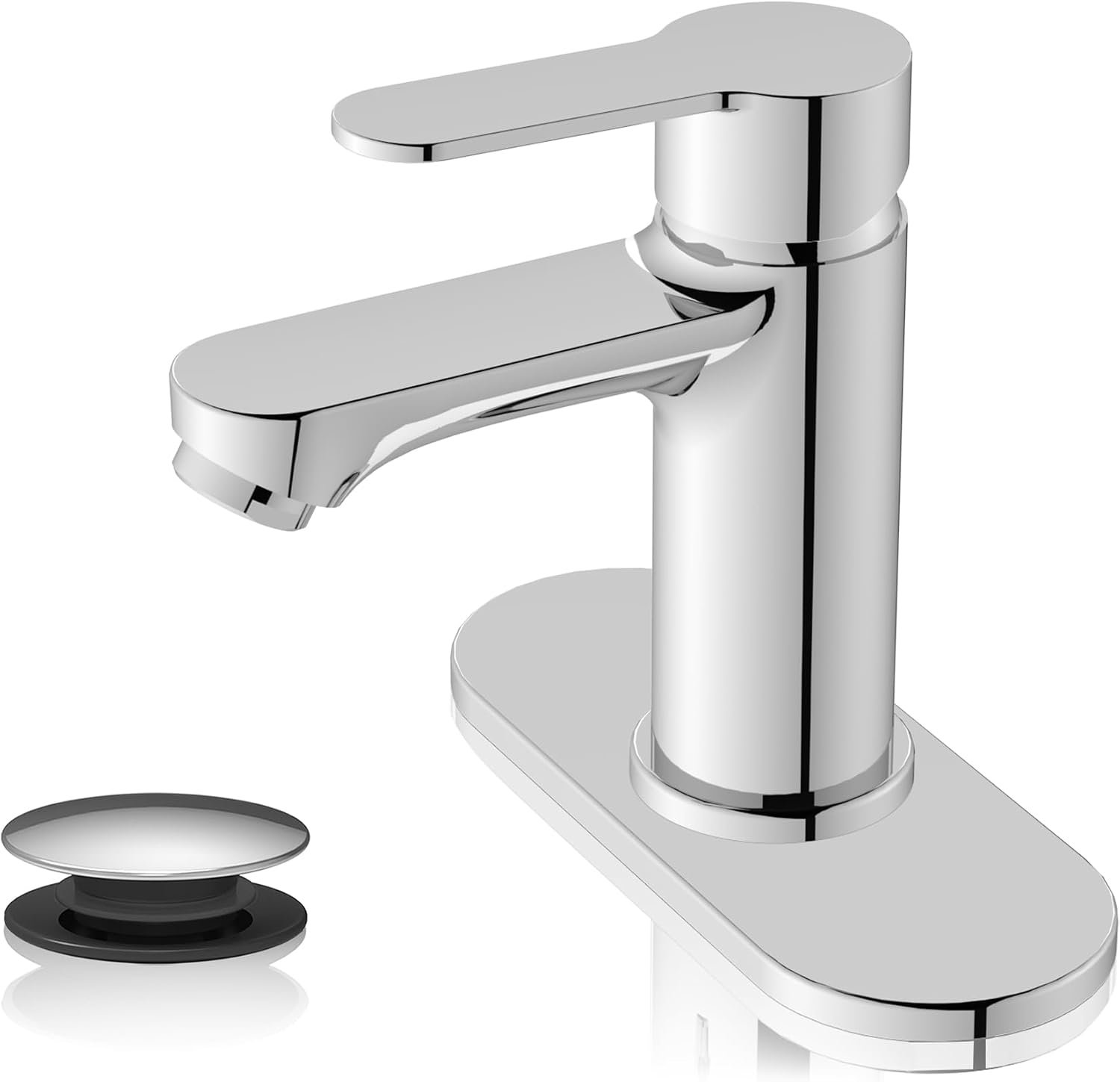 BELZ Bathroom Faucet, Single Handle Chrome Sink Faucet for 1 or 3 Hole Installation, Modern Lead-Free Metal Vanity Faucet with Pop-Up Drain & Supply Hoses (Polished Chrome)