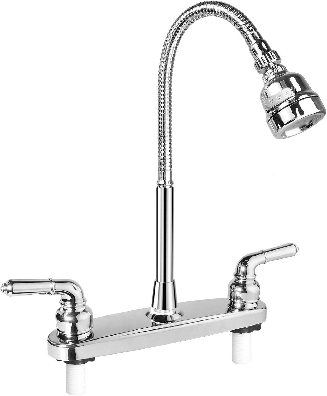 RV Kitchen Faucet,Camper RV Sink Faucets Kitchen Replacement,8 inch 2 Hole | with Flexible Arc 360 Degree Rotatable Sprayer for Campers,Motorhomes,Travel Trailers,Non-Metallic,Chrome