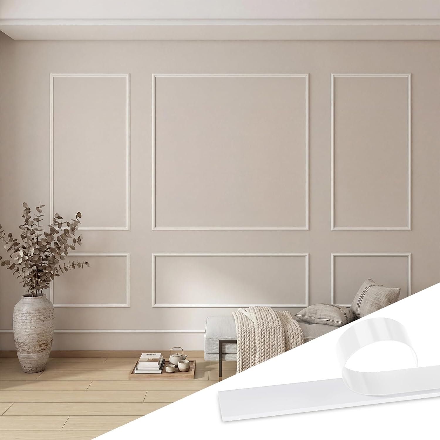 Pangda Peel and Stick Wall Molding Kit, 3D Premade Accent Molding Wainscoting Panel for Interior Wall Moulding Decor, Ready to Assemble Wainscoting Accent Panel (3 Set,23×56 in+48×56 in+23×56 in)