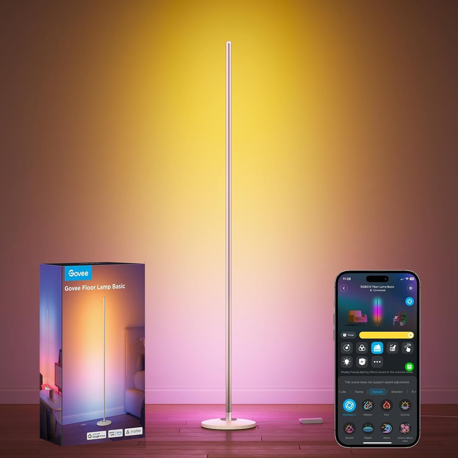 Govee RGBIC Floor Lamp Basic, 1000lm LED Corner Lamp Works with Alexa, Smart Modern Floor Lamp with Music Sync and 16 Million DIY Colors, Color Changing Standing Lamp for Bedroom Living Room