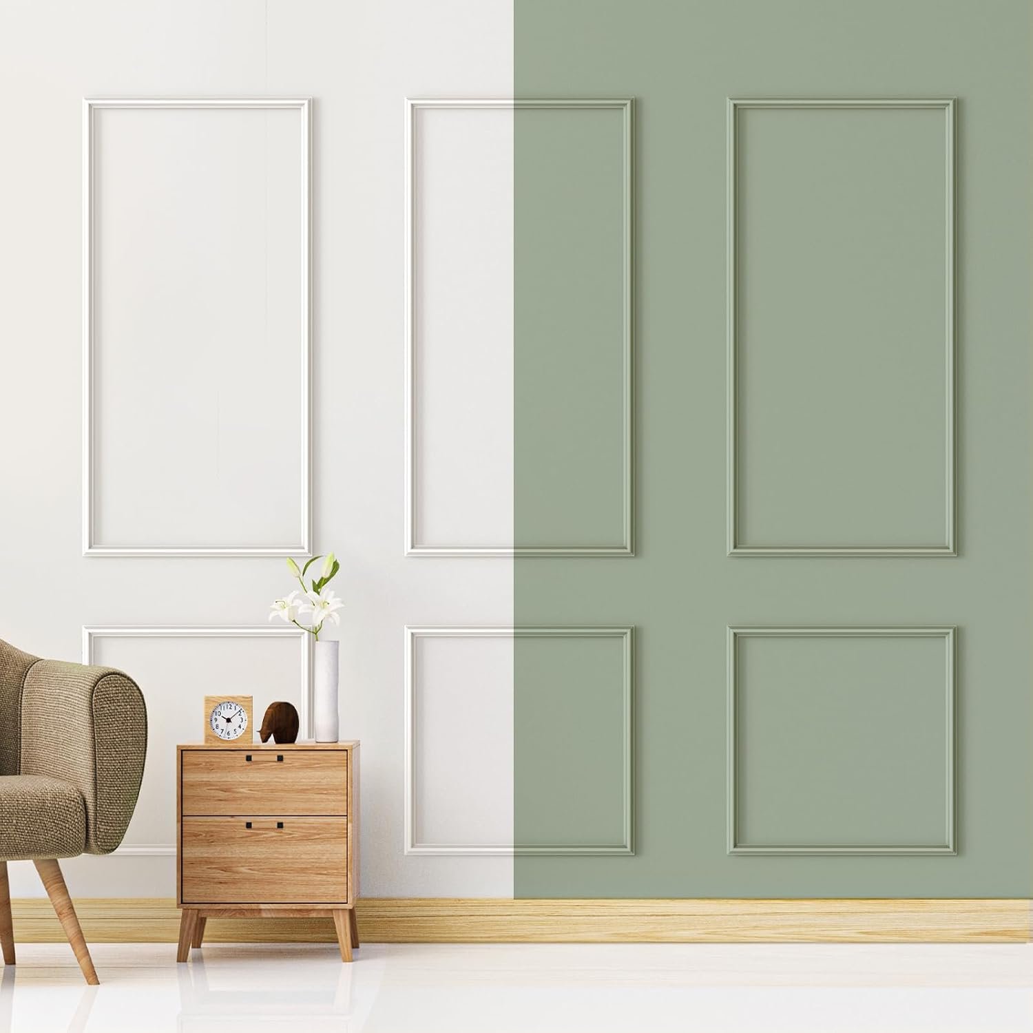 3 Sets Peel and Stick Wall Molding Kit, Premade Wainscoting Panels | Interior Wall Moulding Decor, Ready to Assemble Accent Panel, 54 x 24In, 24 x 24In