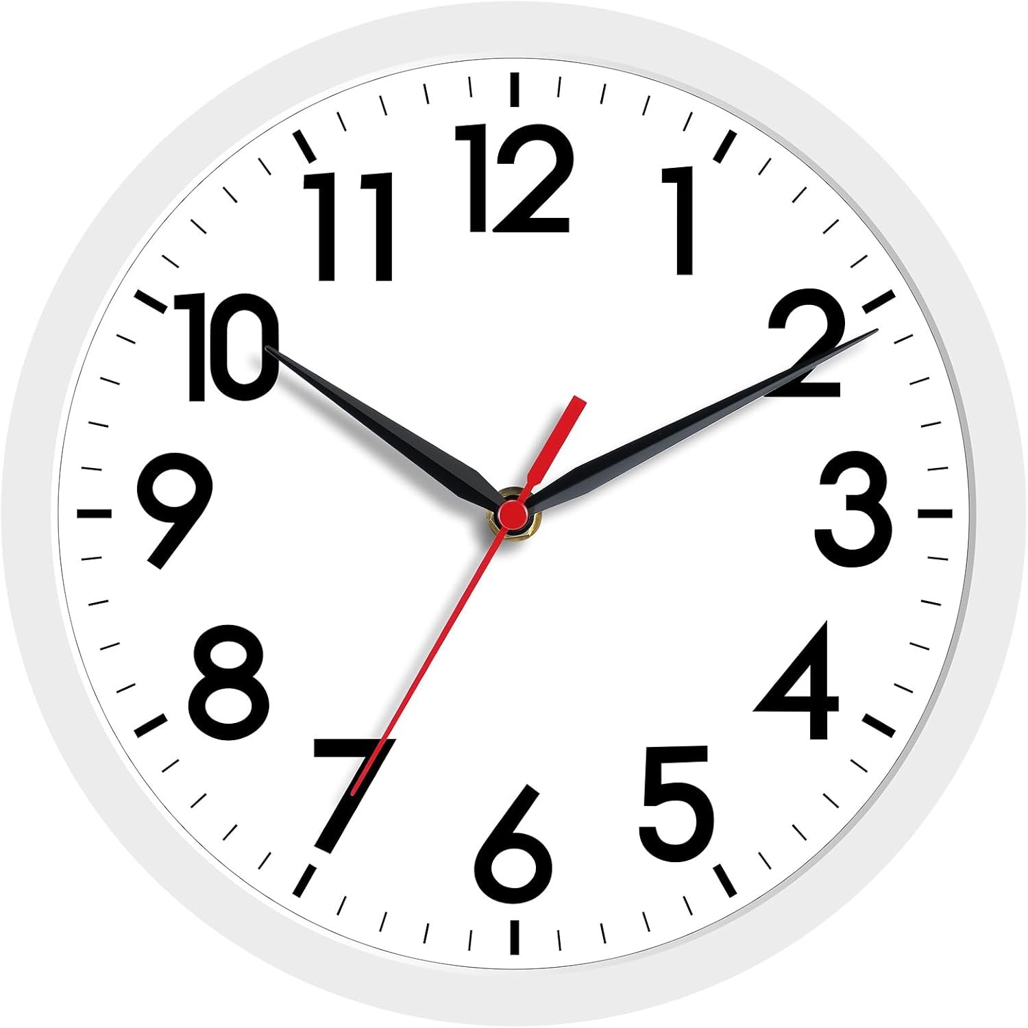 AKCISOT 8 Inch Wall Clock, Silent Battery Operated Analog Clock, White | Small Size | Bedroom | Office | Kitchen | Bathroom | Classroom | Modern | Easy to Read