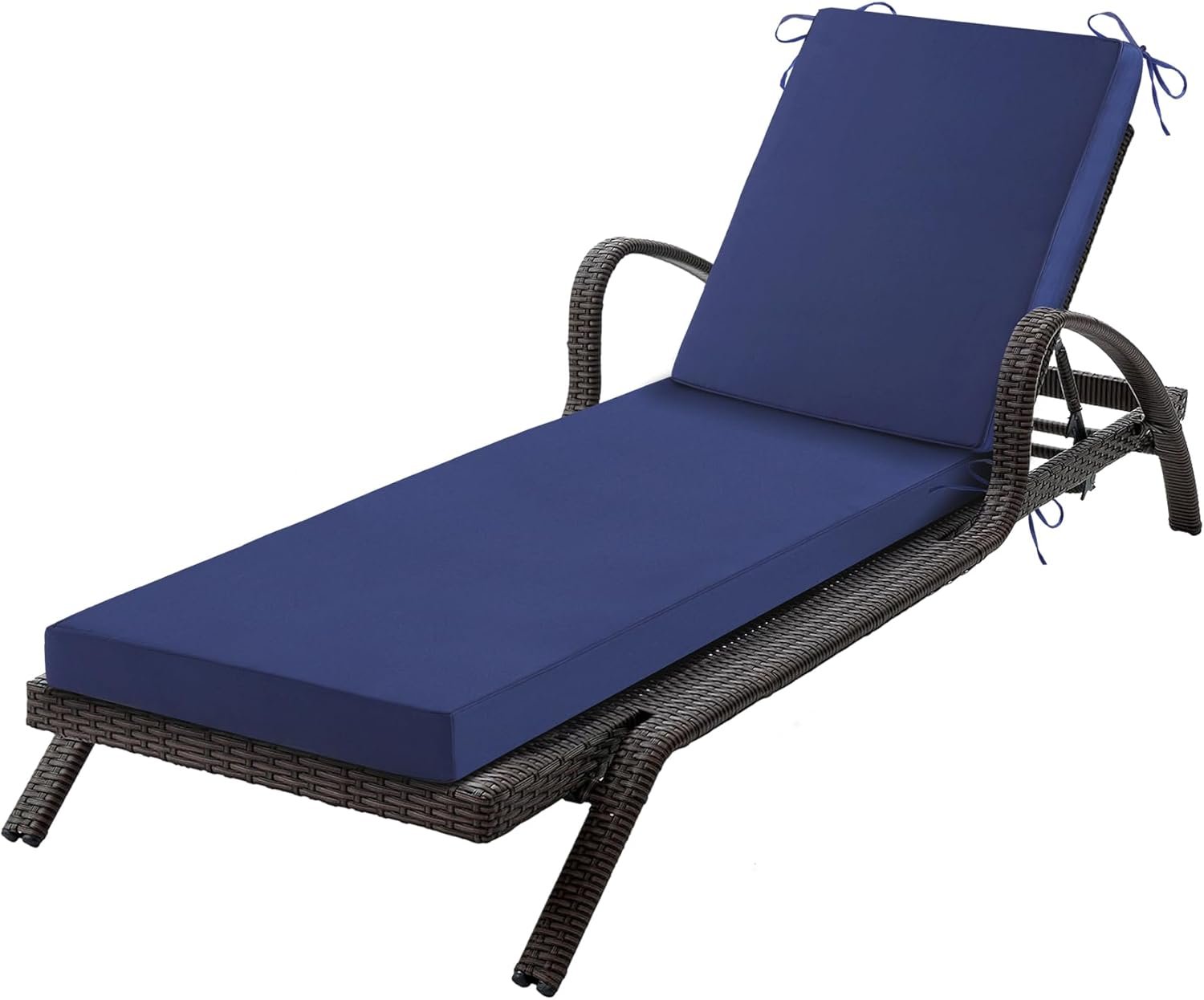 Chaise Lounge Cushions Outdoor, 72x 21x 3 Inch Waterproof & Fade-Resistant Lounge Chair Cushion, Outdoor Chaise Cushion with Removable Cover & Ties for Lawn, Patio, Pool & Beach, Navy Blue