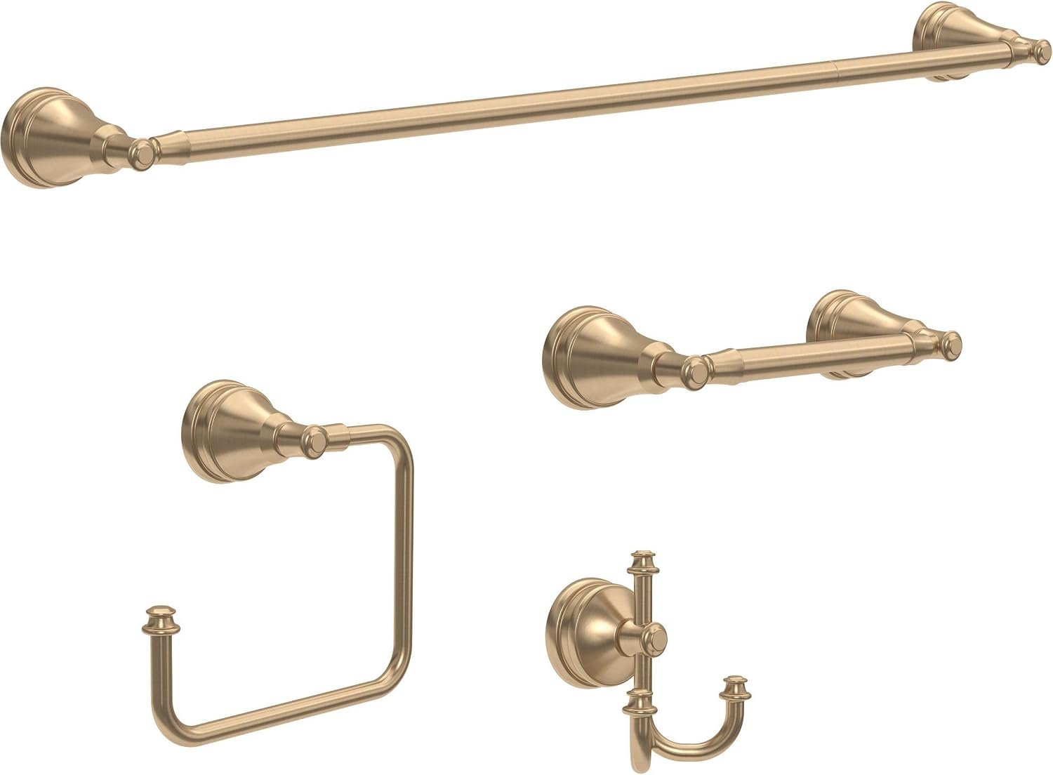 Delta Mylan 4-Piece Bathroom Set Champagne Bronze 18″ Towel Rack, Toilet Paper Holder, Hand Towel Holder, Hook| Bathroom Accessory Set Towel Holder 4-Piece Hardware MYN64-CZ