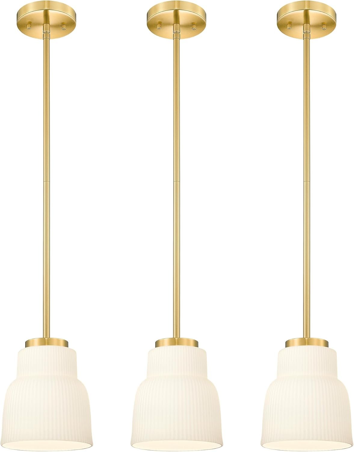 FEMILA 6.7″ Kitchen Pendant Lighting Over Island, 3 Pack Brushed Gold Pendant Lighting, Milk Glass Hanging Light Fixtures for Bedroom Hotel Dining Room, 4FYD87MIL-3PK BG