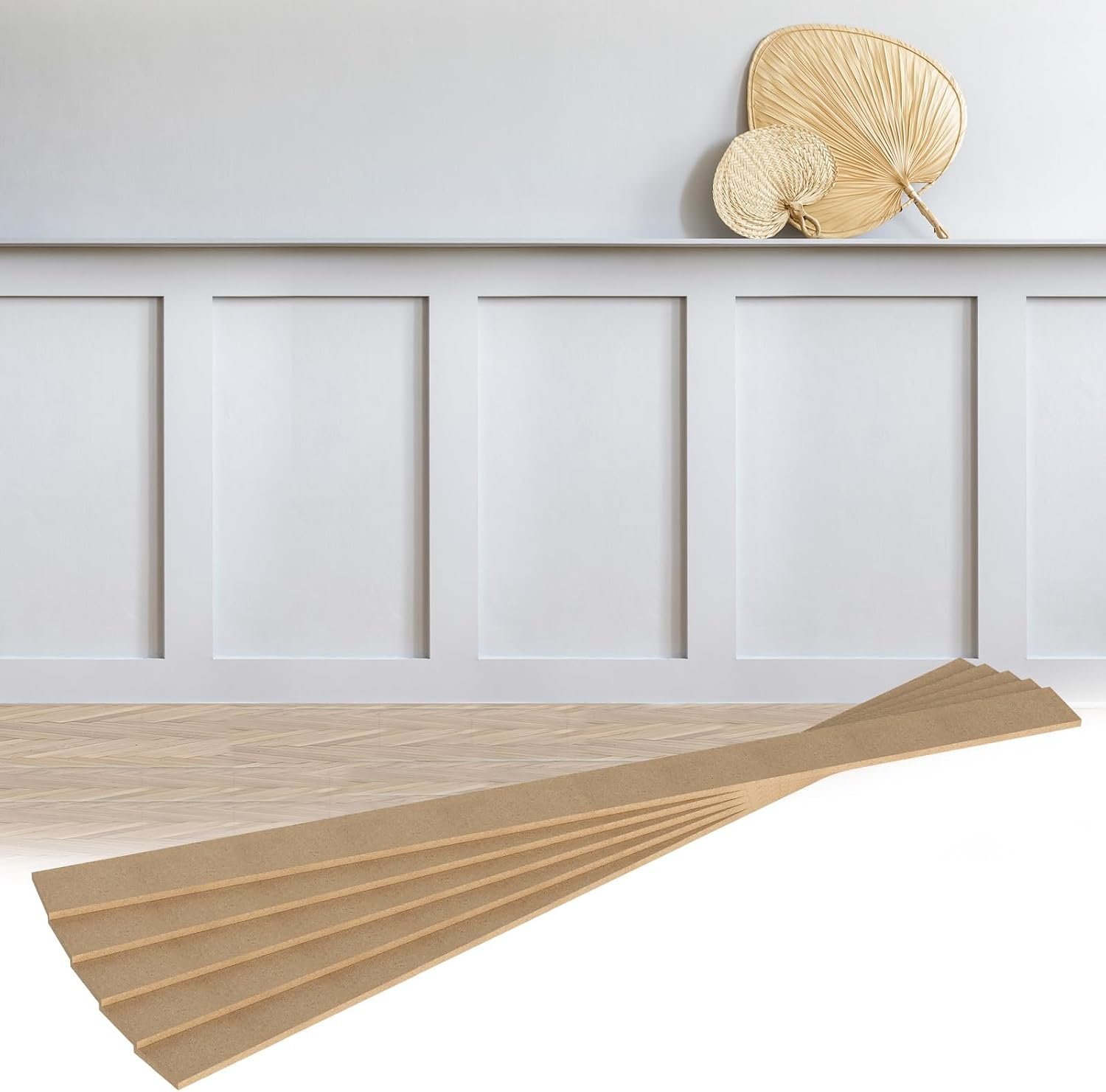 Weysat 1 Set 94.5in x 47.2 in Mdf Board and Batten Wall Panel Kit Premade Wainscoting Panels Decorative Wall Molding Trim Slats Paintable Accent Kit for DIY Home Bedroom Living Room Decor