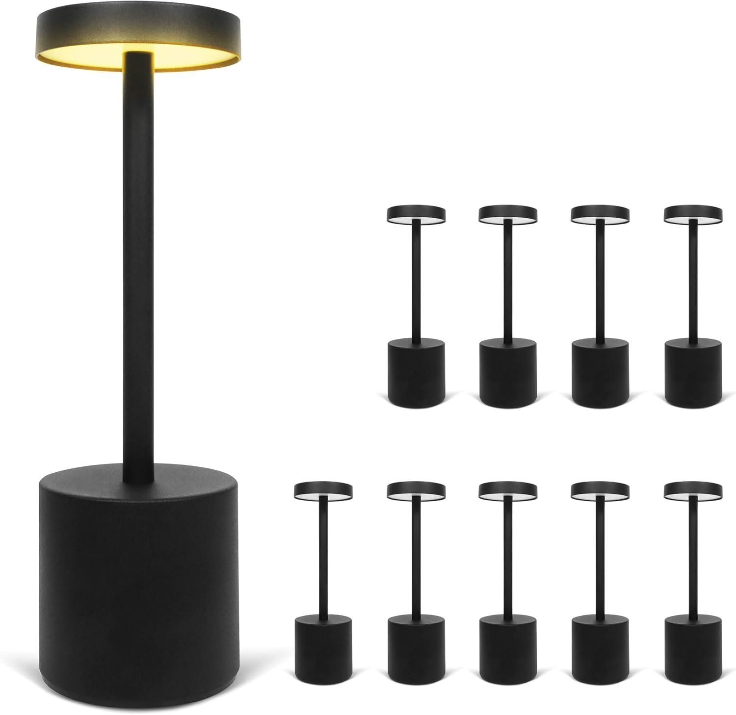 10 Pack – Black Rechargeable Cordless Table Lamps, Portable LED Desk Lamps, Dimming 5000mAh Rechargeable Battery Powered LED Lighting for Restaurant,Bar, Bedroom, Outdoor, Party