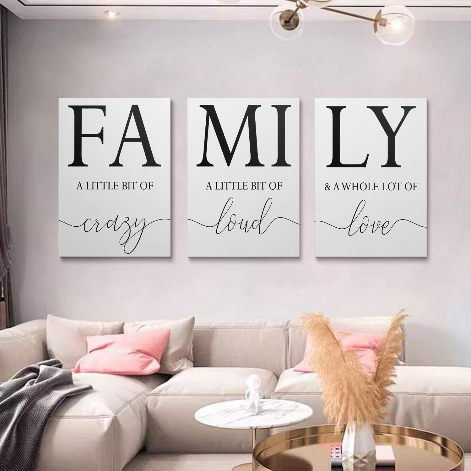 GUBIYU Home Family Wall Decor, Set of 3 Inspirational Canvas Prints Black and White Framed Canvas Art Paintings Wood Wall Decoration for Dining Room Bedroom Living Room 12″x16″
