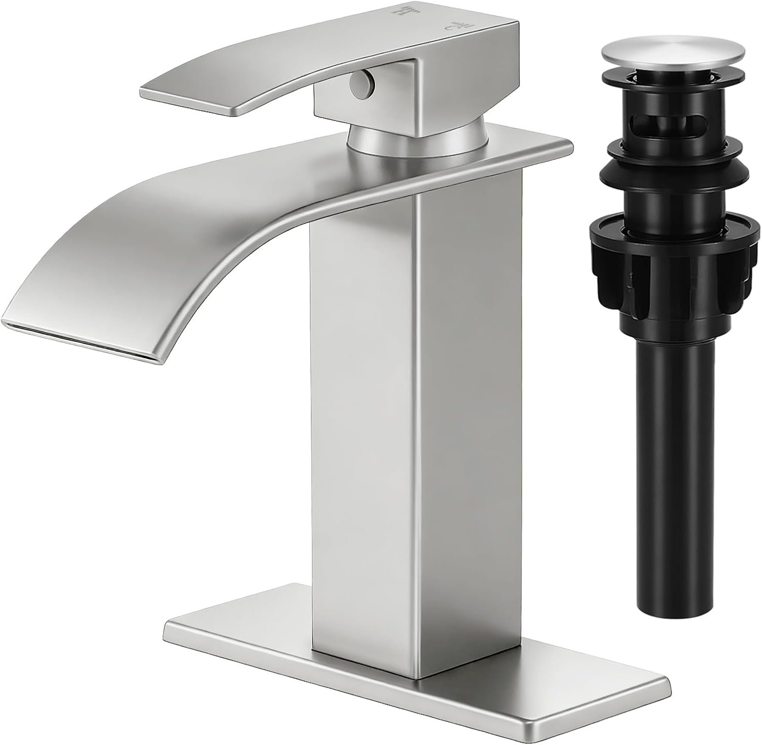 Bathroom Faucets Brushed Nickel Waterfall Single Handle Vanity Faucet | with Pop-up Drain & Deck,Supply Hoses,Stainless Steel Bathroom Sink Faucet 1 or 3 Hole,RV,Farmhouse Bathrooms