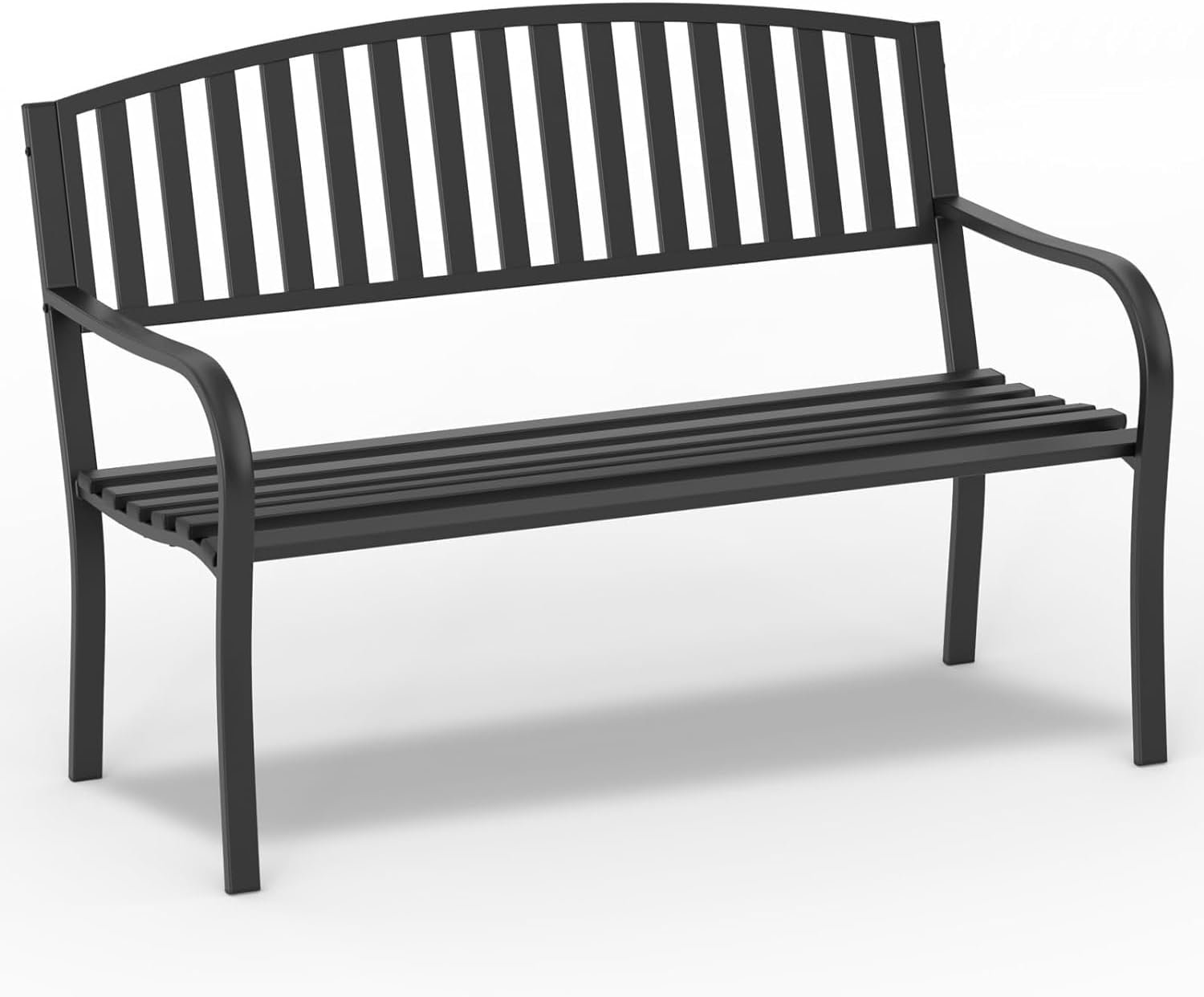On Shine 50” Outdoor Bench Weatherproof, Cast Iron All Metal Frame Garden Bench, Anti-Rust Patio Park Bench Clearance for Front Porch, Yard, Lawn, Deck